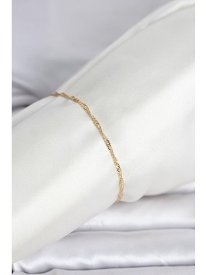 Inure Jewelry cm 14K Gold Renk Ezme Burgu Zincir Model Kadın Bileklik