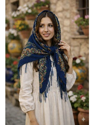 Moda Nokta Mardin Yöresel Hamavi Püskül Şal Lacivert Rengi