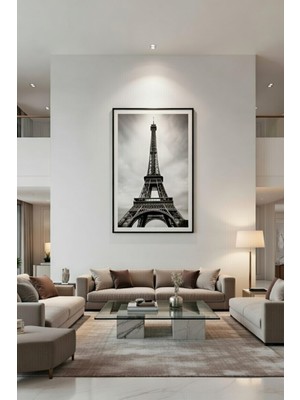 Safir Design Lüks Siyah ve Beyaz Eyfel Kulesi Duvar Sanatı | Modern Çerçeveli Tablo