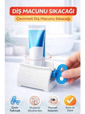 Ecuy Pratik Diş Macunu Sıkacağı Döner Mekanizmalı Tüp Sıkma Aparatı Tasarruflu Pratik Kullanım
