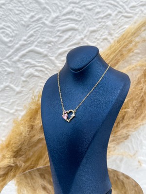 Livora Jewelry 925 Ayar Gümüş Gold Renk Pembe Kuvars Taşlı Kalpli Kadın Kolye – Özel Tasarım Hediyelik