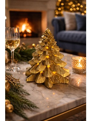 Art-ı Prime Dizayn Mimarlık Premium Gold LED Işıklı Dekoratif Çam Ağacı - 12X12 cm Pilli Masa Üstü Gece Lambası & Obje