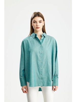 Büyük Beden Pamuklu Gömlek Yeşil