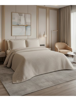 Calantha Home Collection Reyna  3 Parça Geometrik Cappuccino Pike Takımı  240 x 260 cm