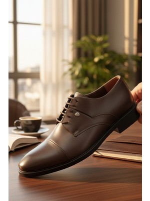 Enoch Hakiki Deri Pürüzsüz Yüzeyli Bağcıklı Klasik Ayakkabı