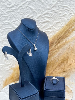 Livora Jewelry 925 Ayar Gümüş Pırlanta Montür Tektaş Lüks 3’lü Kadın Takı Seti