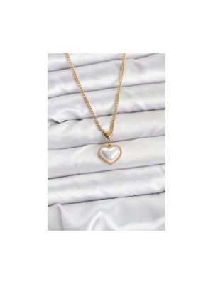 Erbilden Erb 316L Çelik Zincir Gold Renk Bombeli Kalp Model Kadın Kolye