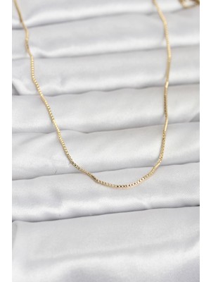 HERŞEYBURDAMODA cm 14K Gold Renk Ince Kare Zincirli Model 60 cm Kadın Kolye