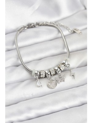 Nuveden Ieg™ Pirinç Gümüş Renk Kelebek Charmlı Kadın Bileklik NVDN-RSBJT34