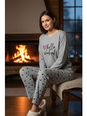 Remsa Kadın Kalp Desen Suprem Pijama Takımı 0552 GRI10