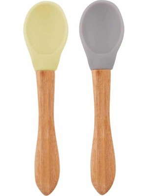 NW NessiWorld Bambu Saplı Silikon Mama Kaşığı 2li Mellow Yellow / Powder Grey
