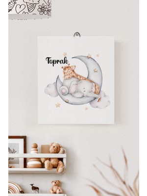 Lilabio Isme Özel Çocuk Odası Kanvas Tablo Fil (17X21 Cm)