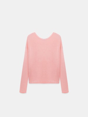 Dilvin 10804 Kayık Yaka Dökümlü Triko Kazak-Açık Pembe