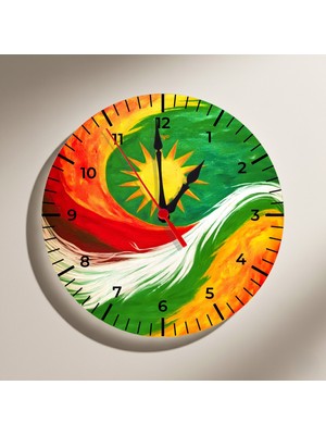 Zerya Kesk Sor Û Zer Tasarımlı Duvar Saati - Sarı Kırmızı Yeşil Duvar Saati