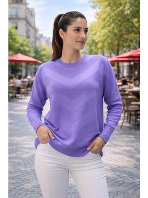 Fresh Moda Kadın Zarif Şık Model Zigzag Desenli Standart Merserize Genç Kazak