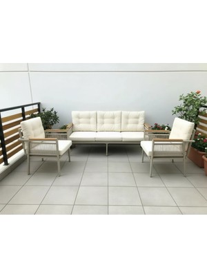 Opal 3+1+1 (Krem) Metal Gövde Balkon-Bahçe-Kafe,çay Seti,koltuk Takımı,oturma Grubu,ofis Koltuğu