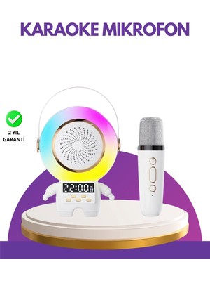 Shoplet Buğz Karaoke Özellikli Astronot Bluetooth Hoparlör Kablosuz Mikrofonlu
