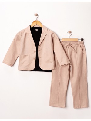 Turuncu Gardrop 3-14 Yaş Lüx Spor Coco Tişörtlü Keten Çocuk Takım Elbise Latte