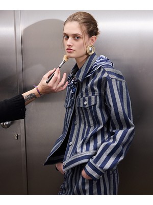 İpekyol Fularlı Çizgi Desen Ceket IS1260005050629