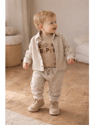 Turuncu Gardrop 6-24 Ay Happy 3'lü Erkek Bebek Takım Krem