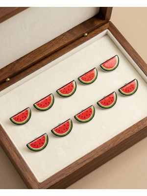 Zaytoon 10\'lu Filistin Simgesi Yarım Karpuz Dilimi Tasarımlı Metal Yaka Rozeti A300014-10