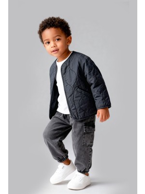 Turuncu Gardrop 3-11 Nakışlı Bomber Ceket Kargo Cep Pantolon Tişört 3'lü Erkek Çocuk Takım Antrasit