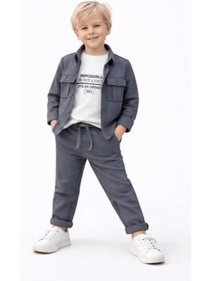 Turuncu Gardrop 6-13 Yaş Premium Desenli Gömlek Ceket Kot Pantolon Erkek Takım Füme