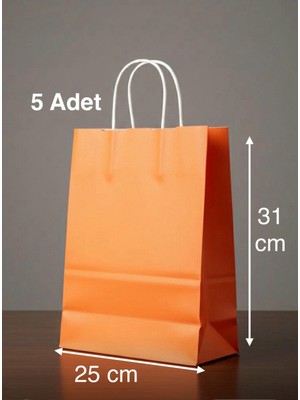 e ERTA Turuncu Renkli Kraft Çanta 25X31 cm 5 Adet Hediye Poşeti , Hediye Paketi , Kraft Kağıt Çanta