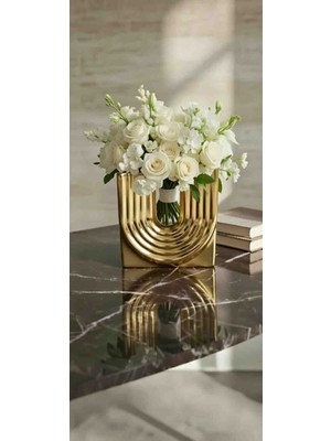 Gold Renk U Model Dekoratif Vazo - Modern Çiçeklik Gelin Buketi Için
