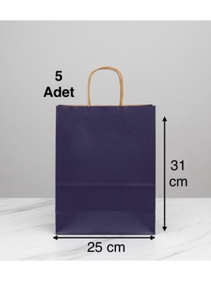 e ERTA Lacivert Renkli Kraft Çanta 25X31 cm 5 Adet Hediye Poşeti , Hediye Paketi , Kraft Kağıt Çanta