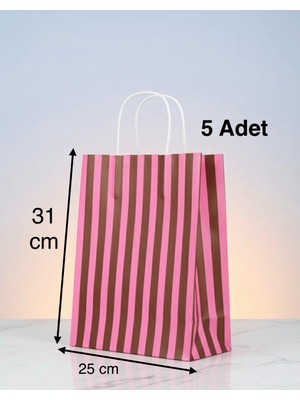 e ERTA Pembe ve Kahverengi Çizgili Kraft Çanta 25X31 cm 5ADET Hediye Poşeti,hediye Paketi Kraft Kağıt Çanta