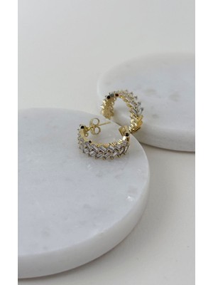 Sacha Baget Taşlı Yarım Halka Küpe