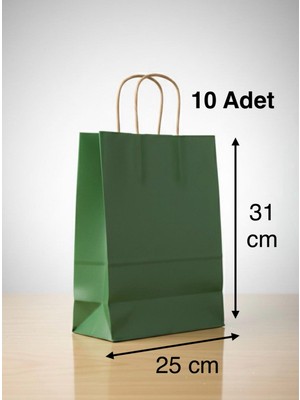 e ERTA Yeşil Renkli Kraft Çanta 25X31 cm -10 Adet- Hediye Poşeti , Hediye Paketi Kraft Kağıt Çanta