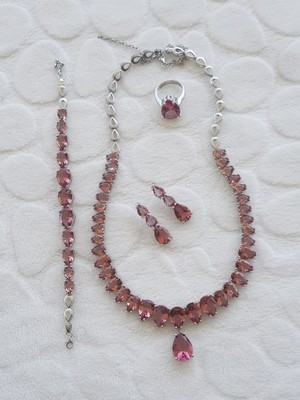 Canka Sultanit Taşlı Gerdanlıklı Bileklikli Gümüş Set