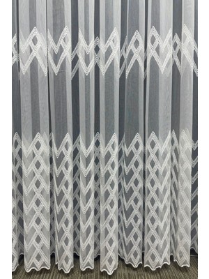 Cortibo Monaco Zigzag Desenli 1'e 2,5 Orta Pileli Tül Perde