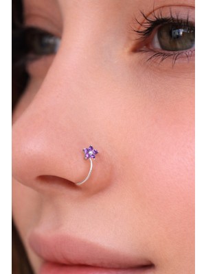 Sacce Scarves & Accessories Zirkon Taşlı Çiçek Figürlü Gümüş Burun Halkası Hızma