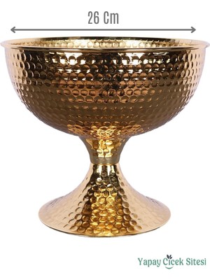 Yapay Çiçek Sitesi Metal Dekoratif Darbeli Vazo 22 cm Altın