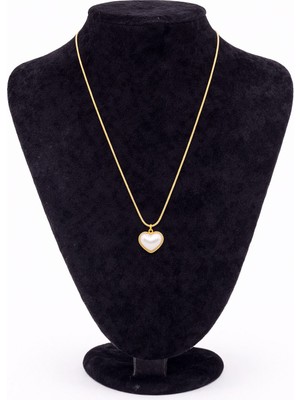 Pangu Altın Renk Sedef Taşlı Kalp Figürlü Çelik Kolye