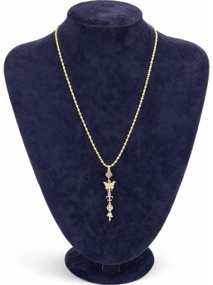 Pangu Çoklu Figürlü Zirkon Taşlı Altın Renk Uzun Çelik Kolye