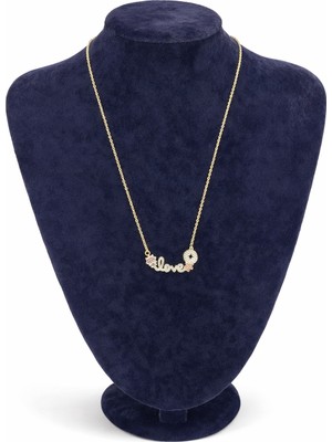 Pangu Zirkon Taşlı Love Yazılı Altın Renk Çelik Kolye