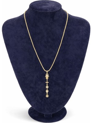 Pangu Fatma'nın Eli Figürlü Altın Renk Çelik Uzun Kolye