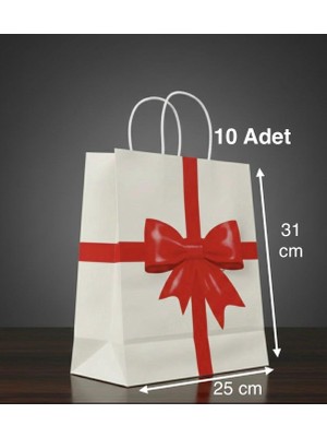e ERTA Kurdele Desenli Kraft Çanta 25X31 cm 10 Adet Hediye Poşeti , Hediye Paketi , Kraft Kağıt Çanta