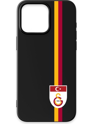 iPhone 14 Pro Uyumlu Galatasaray Parçalı Şerit Bayrak Arma Siyah Silikon Lisanslı Telefon Kılıfı