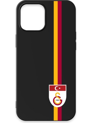 iPhone 12 Pro Uyumlu Galatasaray Parçalı Şerit Bayrak Arma Siyah Silikon Lisanslı Telefon Kılıfı