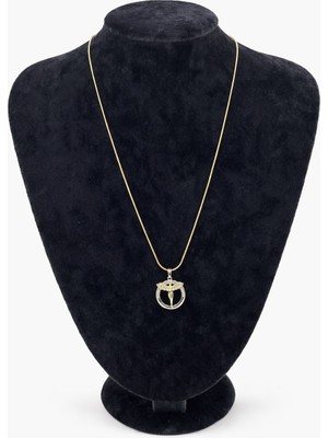 Pangu Halka Içinde Melek Figürlü Altın Renk Çelik Kolye