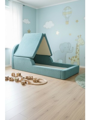 MiniWood Montessori Katlanır Çocuk Yatak Oyun Alanlı Karyola Sünger Yer Yatağı Bebek Beşik