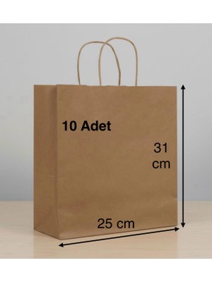 e ERTA Burgu Saplı Kraft Çanta 25X31 cm 10 Adet Hediye Poşeti , Hediye Paketi , Kraft Kağıt Çanta