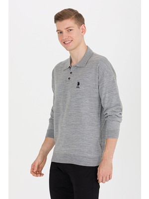 U.S. Polo Assn. Erkek Gri Melanj Polo Yaka Triko Kazak 50257694-VR086