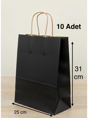 e ERTA Siyah Renkli Kraft Çanta 25X31 cm 10 Adet Hediye Poşeti , Hediye Paketi , Kraft Kağıt Çanta