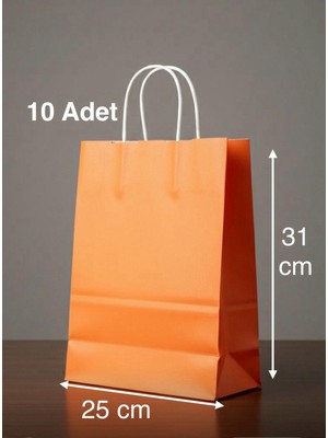 e ERTA Turuncu Renkli Kraft Çanta 25X31 cm 10 Adet Hediye Poşeti , Hediye Paketi , Kraft Kağıt Çanta